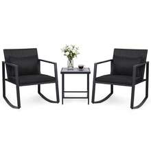 3-Piece Outdoor Rocking Bistro Set Patio Rocking Chairs & Coffee Table Set - Black - View 3