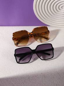 2 piezas Gafas retro de gran tamaño para mujer, material de PC, ribete lateral liso sin adornos, adecuadas para compras de fin de semana y viajes, para todas las estaciones - Multicolor - Ver 7
