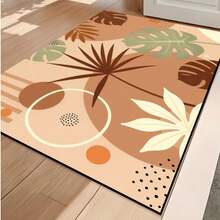 1PC Warm Brown Morandi Abstract Tropical Plant Entryway Doormat, Milk Tea Color Abstract Tropical Greenery Healing Absorbent Foot Mat, Wabi-Sabi Style Tropical Plant Entryway Doormat, Milk Tea Earth Tone Geometric Non-Slip Foot Mat, Abstract Monstera Leaf Polka Dot Absorbent Floor Mat - Multicolor - View 1