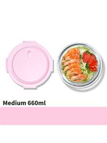 Contenedor de almacenamiento de alimentos de vidrio sellado con tapa rosa, caja de preparación de comidas dividida de 410/700ml de gran capacidad, caja de almuerzo apilable con cierre, caja de almacenamiento de aperitivos para refrigerador, accesorio de cocina para microondas, multiusos - A - Ver 16