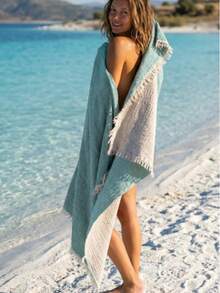 Colorful Tassel Beach Pareo – Large Lightweight Sarong, Fast Dry Towel For Sea, Pool, Yoga, Pilates – Multi-Purpose Cover Up 100x170cm - Mint Green - View 3