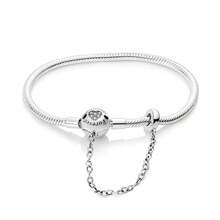 1pc S925 Sterling Silver Snake Chain DIY Base Bracelet, Multiple Rhinestone Heart & Cylinder Clasp Options With Safety Chain, Minimalist Versatile Style, Compatible With Various Beads & Charms, Includes Gift Box, Handmade DIY Jewelry Base, Gentle Holiday Gift Accessory - Silver - View 12