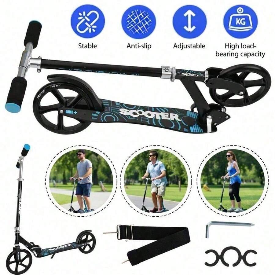 Foldable Outdoor Scooter, 80kg Max Load, Compact Portable Smooth Ride, Ideal For Outdoor Activities, Practical Gift For Family, Friends & Daily Outdoor Leisure Use - Black - View 1