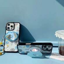 1pc Cute Cartoon Cloud Face MagSafe Magnetic Phone Stand, Foldable Telescopic Rotating Air Cushion Suction Finger Ring Holder, Creative Portable - Multicolor - View 1