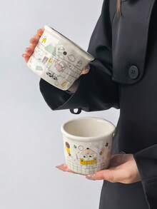 1pc Cute Illustration Ins Style Handheld Mug, Adorable Creative Asymmetrical Hand-Drawn Ceramic Coffee Cup, Latte Art, Espresso, Dessert, Ceramic - Suitable For Various Coffee, Tea, Also Can Be Used As Aromatherapy Cup, Candle Cup, Multi-Functional - Multicolor - View 10