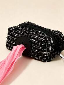 1pc Dog Poop Bag Dispenser, Dog Accessories, Dog Pendant Combination, Plaid Teddy Wool Design Pet Waste Bag Holder (Does Not Include Pet Waste Bags), Outdoor Dog Poop Bag, Pet Waste Bag, Ideal Outdoor Tool For Pet Owners - Multicolor - View 2