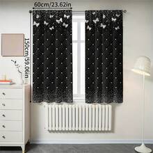 2pcs Black Rhinestone Butterfly Print All-Season Decorative Curtains - Featuring Rhinestones And Butterflies, Made Of 100% Polyester - Suitable For Living Room, Bedroom, Study And Dining Room - Suitable For Any Season, Easy To Hang Rod Pocket Design, Bedroom Decor And Accessories (Rod Not Included) - Multicolor - View 15