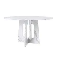 Modular Round Dining Table Set Consisting Of 1 Dining Table And 2 Dining Chairs, MDF Table With White Marble Effect, Dining Chairs With Oak Legs For Dining Room And Living Area - 白色1 - 查看 9