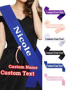 1pc Customized Text Ribbon, DIY Party Sash, Customized Graduation Sash, Suitable For Bachelorette Party And Wedding Ceremony, Solid Color Customizable Name And Blessing, Unique Birthday Gift For Friends And Family - Multicolor - View 2