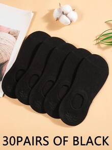 5 Pairs Women's Round Toe Pure Cotton Boat Socks, Solid Black Low-Cut Invisible Socks, Soft Comfortable Breathable For Spring Summer Autumn Daily Wear - Black - View 8
