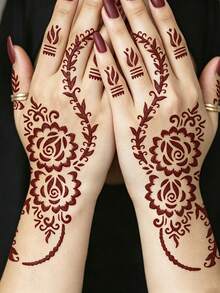 2 Sheets Reusable Self-Adhesive Henna Stencil Templates, Floral Designs Stencil Stickers For DIY Body Art, Perfect For Parties And Festival Events, Stencils For Crafts Reusable, Mehndi Designs - Black - View 2