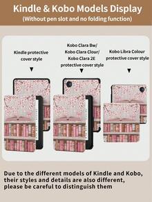 Kingsung 櫻花書架圖案平板保護殼，相容 iPad 9.7/10.2/10.5/10.9/12.9/Pro 11、第 10 代，相容 Galaxy Tab S6 Lite 10.4 吋，相容 Kindle Paperwhite 第 12 代 2024、Kindle (第 11 代) 2022 版、Kindle Colorsoft Signature Edition，柔軟防摔，智慧支架/自動喚醒/睡眠 - 彩色 - 查看 11