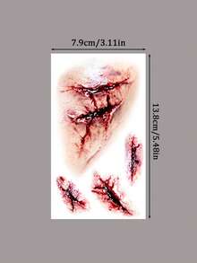 3Pcs Halloween Zombie Scar Temporary Tattoo Stickers, Fake Bloody Stitched Wound Scars, Waterproof Long-Lasting Fake Tattoos, Perfect For Makeup Parties, Pranks And More - Red - View 7