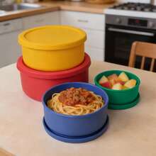 Round Silicone Food Storage Containers With Lids Set, Microwave Lunch Box For Office Workers, Airtight Leak-Proof Fruit And Baby Food Storage Bowls - Multicolor - View 4