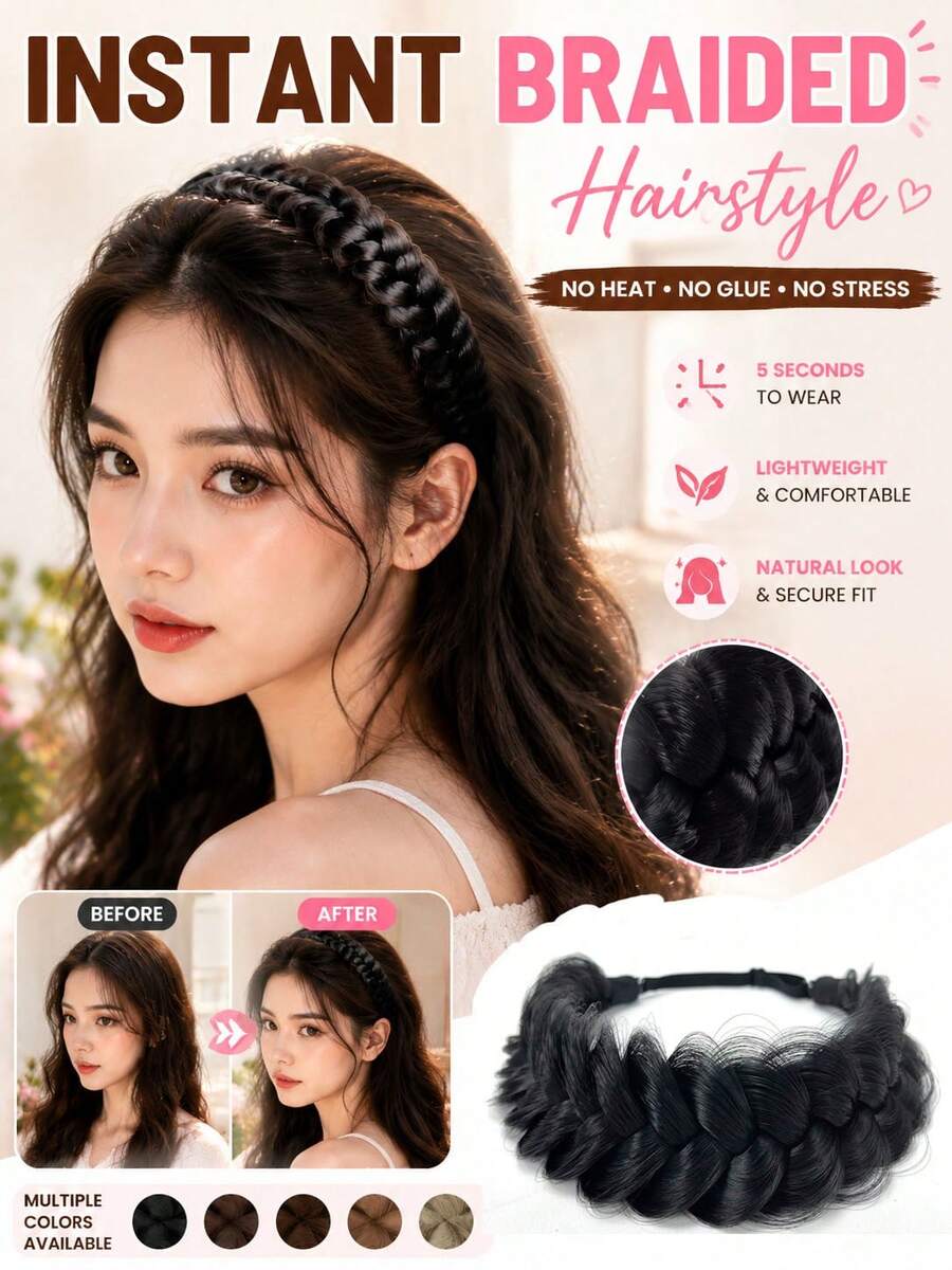 Diadema medio Trenza de pelo sintético - Negro - Ver 1