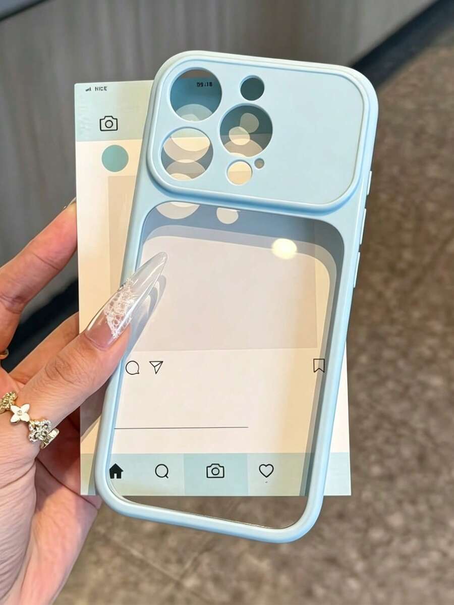 Minimalist Luxury Solid Color Transparent Fashion Phone Case, Colorful Solid Color Frame, Suitable For IPhone17 17Pro 17Promax 16 16Promax 15 14 13 And Other Models, Minimalist Anti-Drop Full Coverage Transparent Feel Colorful Phone Case, Spring Birthday Gift, Party Celebration Item. - Blue - View 1