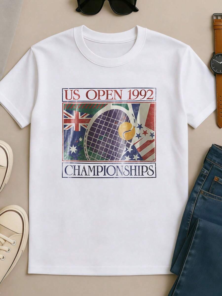 US_Open_1992_Vintage_Retro_Tennis_Championships_Flag_Minimal_Sport_Unisex_Graphic_T-Shirt - White - View 1