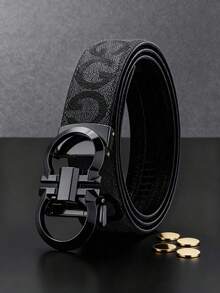 Men's Round Automatic Buckle PU Faux Leather Belt, 47 Inch Extra Long, Vintage Floral Print, Business Formal Versatile Dress Pants Belt - Multicolor - View 14