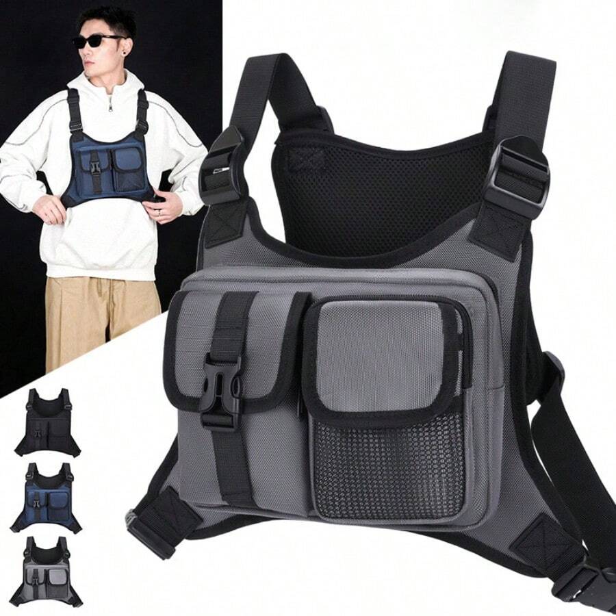 NYXIA Tas Dada Taktis Outdoor Pria, Tas Selempang, Rompi Multifungsi, Rompi Lari Olahraga, Tas Sepeda dengan Strip Reflektif - MultiWarna - View 1