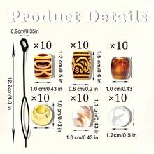 61pcs (60 Beads + 1 Hair Puller) Vintage Gold Pattern Hair Beads Set, Suitable For Braiding, Partial Styling Jewelry, Hair Decoration, Multi-Shape Partial Hair Beads, Unisex Hair Accessories - Multicolor - View 14
