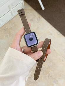 Apple 雙環棕色細錶帶長款雙環替換錶帶，相容 Apple 44mm 45mm 42mm 40mm 38mm 46mm 41mm 男款女款，相容 Series Ultra 8 7 6 5 4 3 2 1/SE，纖薄設計，智慧手錶錶帶配件，甜酷風 - 褐色 - 查看 8