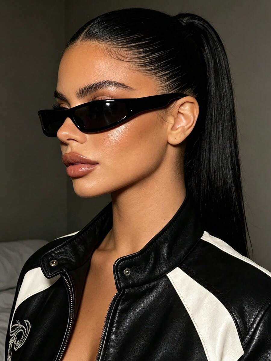 1 Pair Unisex Small Frame Rectangular Minimalist Fashion Glasses, Suitable For Street Style, Travel, Vacation, Sports, Driving, Festivals, Outings, Summer Accessories, Family Trips, Hiking, Elegant, Vacation Vibes, Sports, Parties, Street Style, Fishing, Outdoor Activities, Holidays And Other Occasions. - black gray - View 1