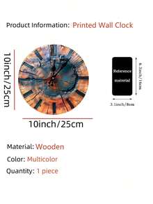 1pc 10"/12" 2D Flat Vintage Wooden Clock With Tree Rings Pattern - Round Wooden Wall Decor With Classic English Numbers, Suitable For Home Decor, Retro Style Wall Clock - B - View 10