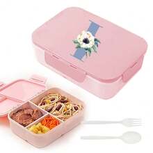 Leakproof 3 Grid Bento Box Flip Top Lid Three Side Buckle Closure Waterproof Food Storage Container Portable For Camping Outdoor Picnic Travel Office Lunch And Gifting Engrave Initial Name Blue 26 Letters Pattern - Pink - View 13