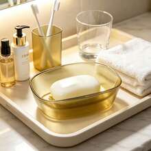 1pc Multi-Color Transparent Soap Dish With Gold Trim, Built-In Drainage Slot, Minimalist Luxury Style, Suitable For Bathroom, Shower And Countertop, For Soap Storage - A - View 4