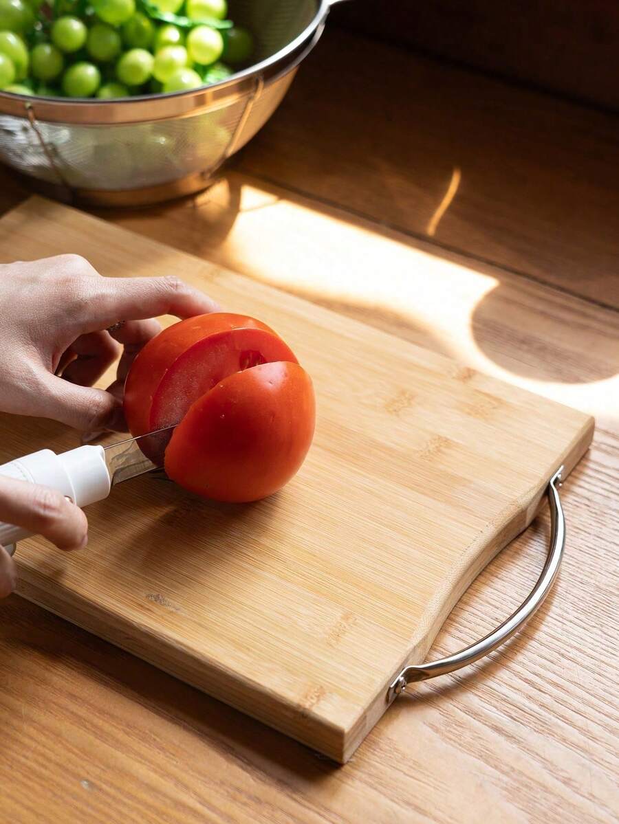 Haus Hana 1 pieza Tabla de cortar de bambú con mango para la cocina, picar, rebanar, trocear, amasar masa, ablandar carne - Mostaza Amarilla - Ver 1
