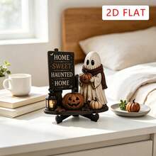 1pc Vintage Halloween Wooden Decor, Cute Ghost Chair Shaped Reading Ornament, Gothic Style Pumpkin & Bat Decoration, Suitable For Living Room, Kitchen Countertop And Party Decor - Multicolor - View 6