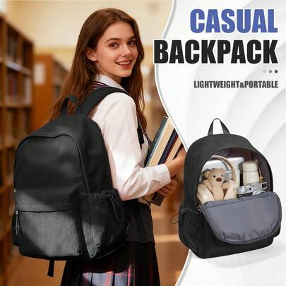 Vintage Corduroy Minimalist Casual Backpack, Suitable For Teenage Girls And Boys, Lightweight Portable Large Capacity Laptop Backpack, Pure Black Soft Corduroy Daypack, Suitable For Campus, Library, Street, Daily Commute