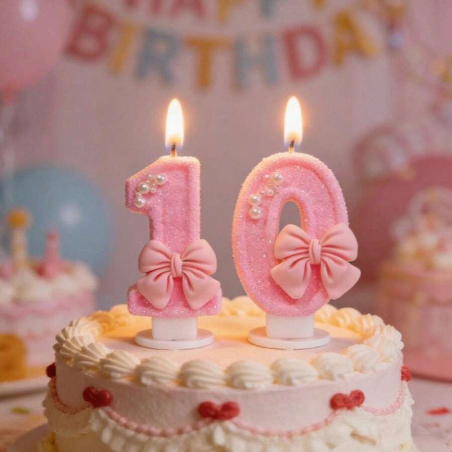 粉色珍珠數字生日蠟燭,DIY手工蛋糕裝飾插牌,適用於生日蛋糕 - 彩色 - 查看 1
