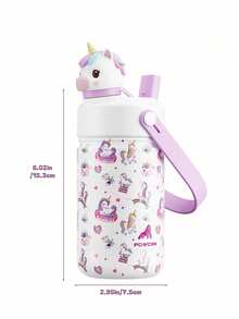 Powcan 12oz Stainless Steel Insulated Cup: 2-In-1 Straw Lid, Leak-Proof Insulated Cup, Easy To Clean, Suitable For School, Travel, Playtime, And Gifting - White Unicorn - View 3