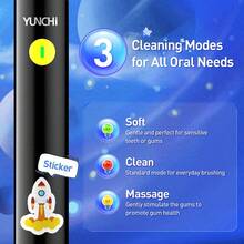YUNCHI Kids Electric Toothbrush Rechargeable 2 Mins Timer 3 Modes For Ages 6+ Includes 4 Replacement Brush Heads And DIY Stickers - Multicolor - View 2