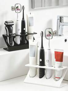 Multifunctional Bathroom Storage Rack With Toothbrush Holder, Crystal Cherry Print Transparent Dust-Proof Toothbrush Cover, Travel Toothbrush Protective Case, Multifunctional Drainage And Ventilation Storage Rack, Simple Desktop Toothbrush Holder, Storage And Organization, Bathroom Countertop Storage Rack, Home, Bathroom, Kitchen Countertop Storage And Organization Rack, Fashionable And Practical, Holiday, Birthday Gift, Back To School, Graduation Gift, School Dorm, Home - Multicolor - View 10