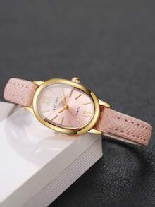 Women's Gift Watch PU Leather Strap Oval Roman Numeral Dial Fashion Niche Quartz Wristwatch, Gift For Girlfriend (1pc/Set) Watch Box Not Included - Pink - View 6