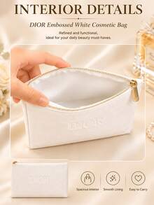 Dior Embossed White Makeup Bag, Sold Individually, Fine Texture With Smooth Zipper, Suitable For Daily Storage, Travel, And Gifting - White - View 8