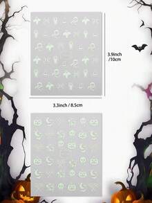 2pcs Halloween Glow-In-The-Dark Nail Stickers, Ghost & Spider Self-Adhesive Nail Decals, Easy To Apply, Suitable For Women's Holiday Party And Halloween DIY Nail Art - White - View 4
