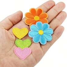 10/20/50pcs Mixed Color Embroidered Iron-On Patches, Multi-Color Floral & Heart Fabric Appliques, Washable Sew-On Patches For Clothing Repair, Backpack, Hat DIY Crafts - Multicolor - View 3