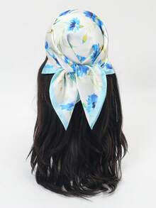 1pc Bandana Watercolor Ditsy Floral Scarf, Light Background Dainty Flower Healing Landscape Design, Multi-Use Neck Tie, Hair Band, Bag Accessory, Elegant Square Scarf - Multicolor - View 6