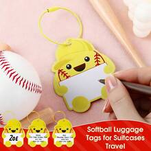 6pcs Groundhog Softball Theme Luggage Tags, Party Hanging Decoration Labels, PVC Cards With Stainless Steel Painted Wire Rings, 3.3 Inch Travel Bag Name Tags - 6-piece Yellow Groundhog Set - View 3