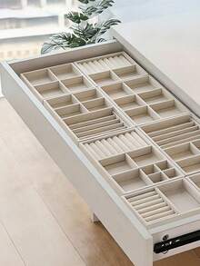 Organizador de joyas apilable de terciopelo beige – Almacenamiento elegante para anillos, pendientes y collares - Beis - Ver 3