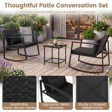 3-Piece Outdoor Rocking Bistro Set Patio Rocking Chairs & Coffee Table Set - Black - View 7