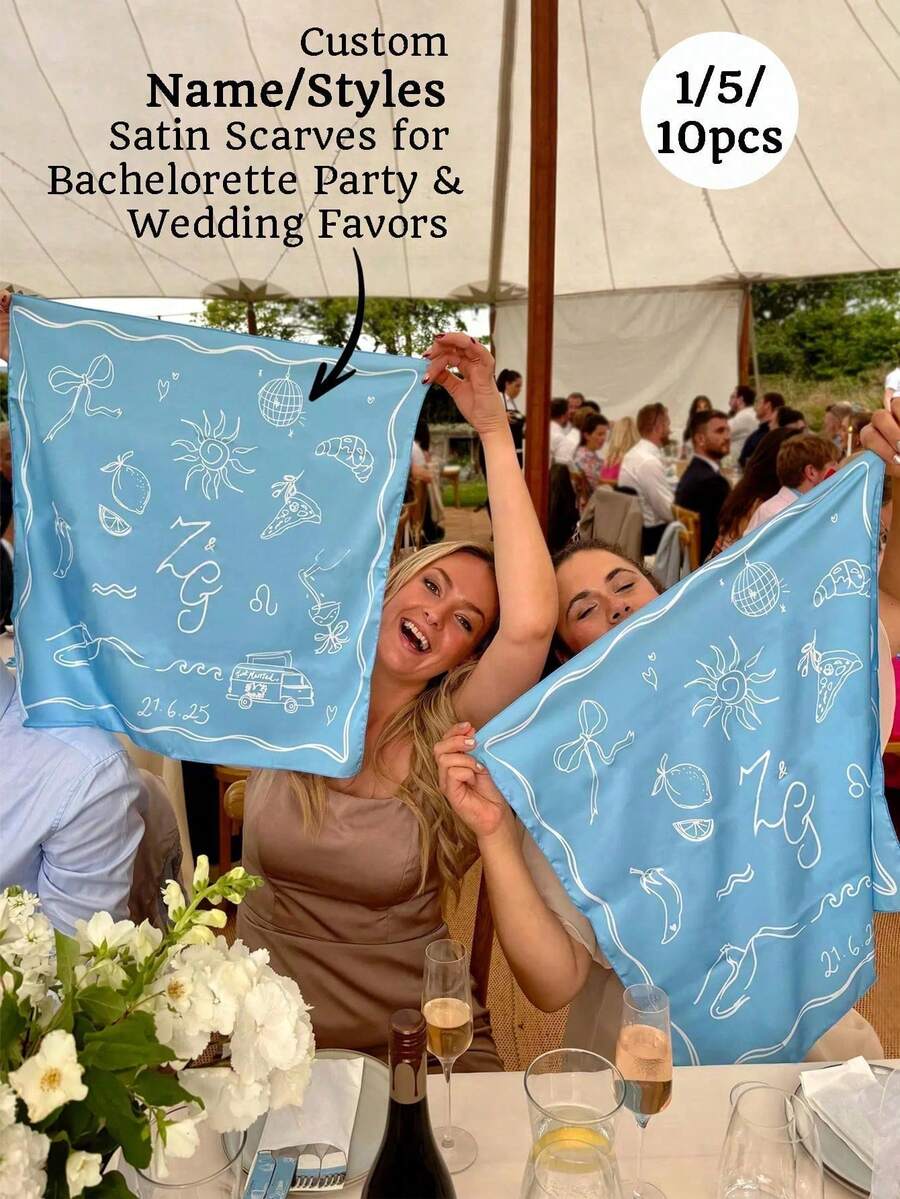 1/5/10pcs Custom Satin Scarves, Bachelorette Party&Wedding Favors, Gift For Her, Head Wrap&Travel Scarf. Wedding Party Gift Guest Reminder Souvenir,