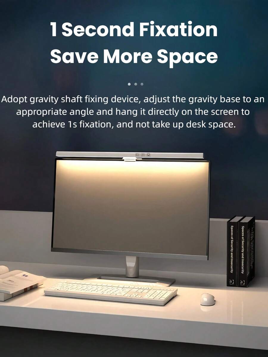 1PC Clip-On Monitor Screen Hanging Lamp, LED Eye Protection Computer Light With 60min Timer, Stepless Dimming, Fast Reading Mode & 3 Color Temps, USB Powered Desk Light For Home Office, Study, Night Work, Aesthetic Computer Accessory For Eye Care