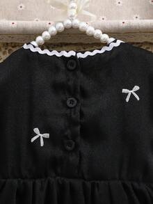 1pc Baby Girl Mesh Embroidered Bow Dress, Spring/Autumn Versatile Formal Gown, Full Moon Celebration Outfit - Black - View 7