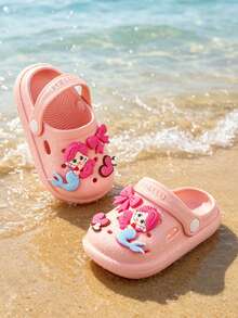 Tamancos de Desenho Animado de Sereia para Meninas com Encantos de Laço e Coração, Chinelos Fechados de EVA Leves e Respiráveis para Praia, Verão e Uso Externo - Rosa chiclete - Visão 4