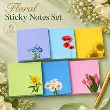 Cute Sticky Note Set, 3 Inch X 3 Inch (Approx. 7.6 Cm X 7.6 Cm) Floral Self-Adhesive Memo Pads, Fun Note Set, Floral Stationery, Kawaii Sticky Notes, Gift For Flower Lovers, Office Desk Decor Accessories, School Supplies - Floral Style - View 1