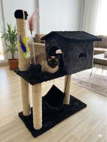 Arranhador P/gatos Com Casinha Pop 2 Andares Playground - Preto - Visão 5